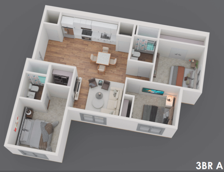 Three Bedroom, Two Bathroom A - Salix on Vine Three Bedroom Two Bathroom Apartment at Salix on Vine
