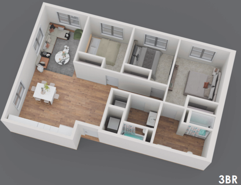 Three Bedroom, Two Bathroom B - Salix on Vine Salix On Vine Three Bedroom Two Bathroom Apartment